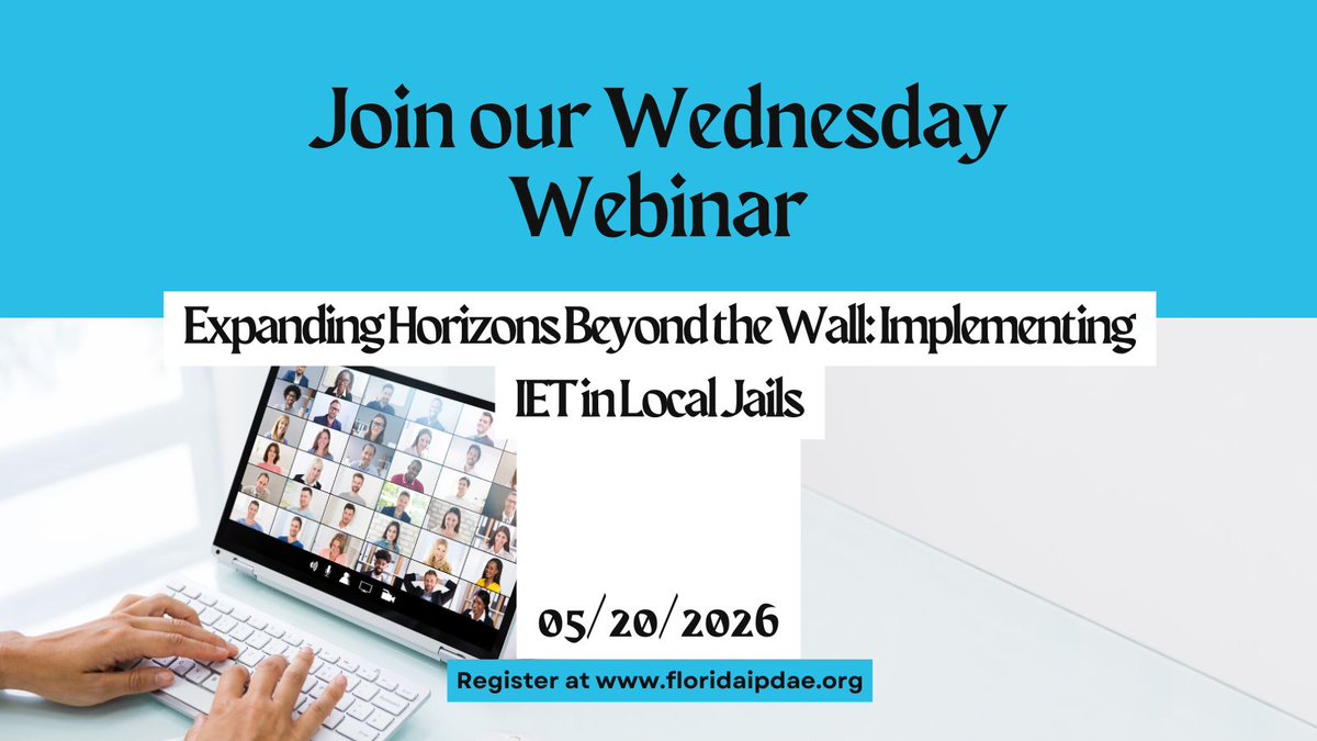 IPDAE1's tweet photo. Wednesday Webinar on 5/20: Expanding Horizons Beyond the Wall: Implementing IET in Local Jails. In this webinar, we will share successes, challenges, and insight into effectively implementing IET programs in local jail facilities. More Info: https://t.co/xWkKwKuMhl https://t.co/bJGSBUD3Pm