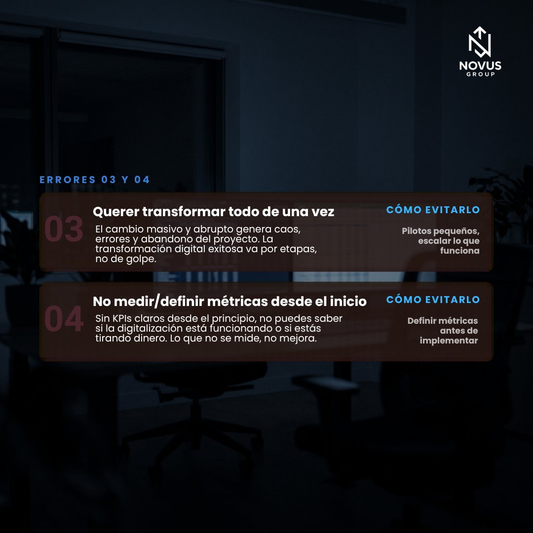 Novusgroup_co's tweet photo. ¿Tu empresa está intentando digitalizarse pero siente que algo no está funcionando? 🚨 Probablemente estás cometiendo uno de estos 4 errores.👇
💬 Cuéntanos en los comentarios: ¿cuál crees que es el error más común? https://t.co/LLtBn9Unry