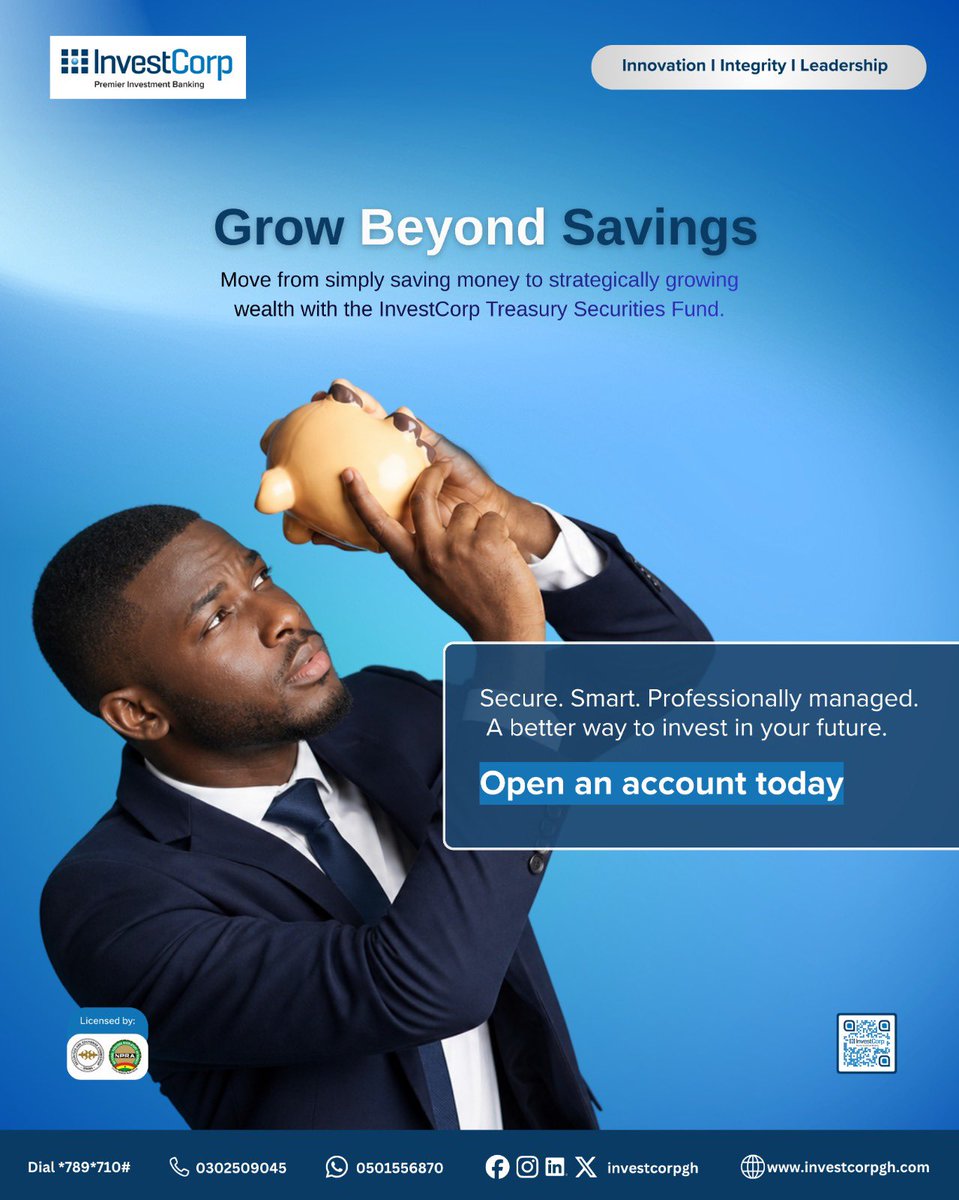InvestCorpgh's tweet photo. Grow beyond savings with the InvestCorp Treasury Securities Fund. Invest in secure, professionally managed treasury securities and build your wealth with confidence.

Start your investment journey today.

#InvestCorp #TreasurySecuritiesFund #InvestSmart #WealthBuilding https://t.co/iPfnm9rC13