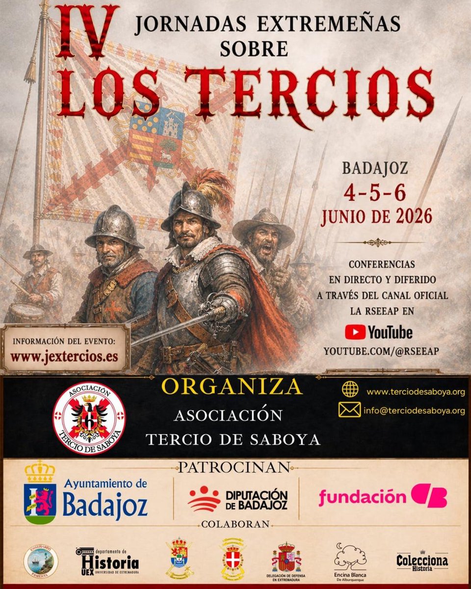 alquicel's tweet photo. El próximo día 4 de junio dio una conferencia en las IV Jornadas extremeñas sobre los Tercios (Badajoz). 

«Bajo el morrión: indumentaria, aseo y apariencia del soldado de los tercios»

Os espero. https://t.co/09iM7nDoHl
