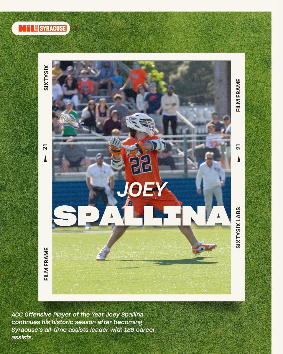CuseNILStore's tweet photo. The Orange standard 🍊😤
Joey Spallina continues to rewrite the Syracuse record books after becoming the program’s all-time assists leader with 188 career assists. The ACC Offensive Player of the Year also became Syracuse’s all-time points leader this season. 🍊🥍 

#orangenation https://t.co/21ejAzPruN