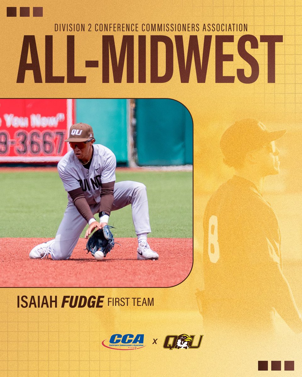 QUHawks's tweet photo. A season to remember for Isaiah Fudge. 🔥

The Hawks second baseman earns D2CCA All-Midwest Region First Team honors after one of the top offensive seasons in the conference.

#HawksSoarHigher https://t.co/jyHpfyptUA