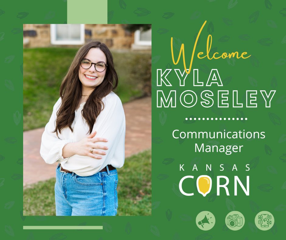 kscorn's tweet photo. Please join us in welcoming Kyla Moseley to the Kansas Corn communications team!

Kyla is a dedicated agricultural communications professional from Bells, Texas, who recently earned her master’s degree in Agricultural Extension Education with a concentration in Agricultural Communications from the University of Arkansas. She also holds a bachelor’s degree in Agricultural Communication with a minor in Technical Writing from Tarleton State University.

Over the past two years, Kyla has led undergraduate students in developing strategic marketing and communications plans for a variety of clients while creating impactful content of her own. Her experience in graphic design, social media, writing, and photography brings a strong creative skillset to the Kansas Corn team, and we are excited to see the impact she will make from day one. Welcome to Kansas Corn, Kyla!