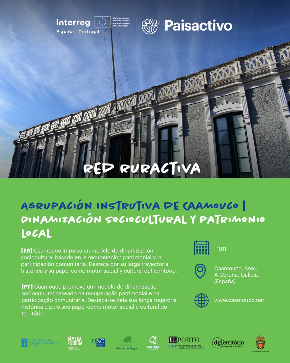 paisactivoEU's tweet photo. 🔛 Desde Couso, en Gondomar, subimos por el litoral hasta Ares, en el norte de Galicia, para conocer a la 🏡 Agrupación Instrutiva de Caamouco. Es otro de los nuevos integrantes de la Red Ruractiva de @paisactivoEU.

📲 Amplía la información de la ficha⤵️
https://t.co/TA7v23KmdO https://t.co/Pj3bXIQhKd