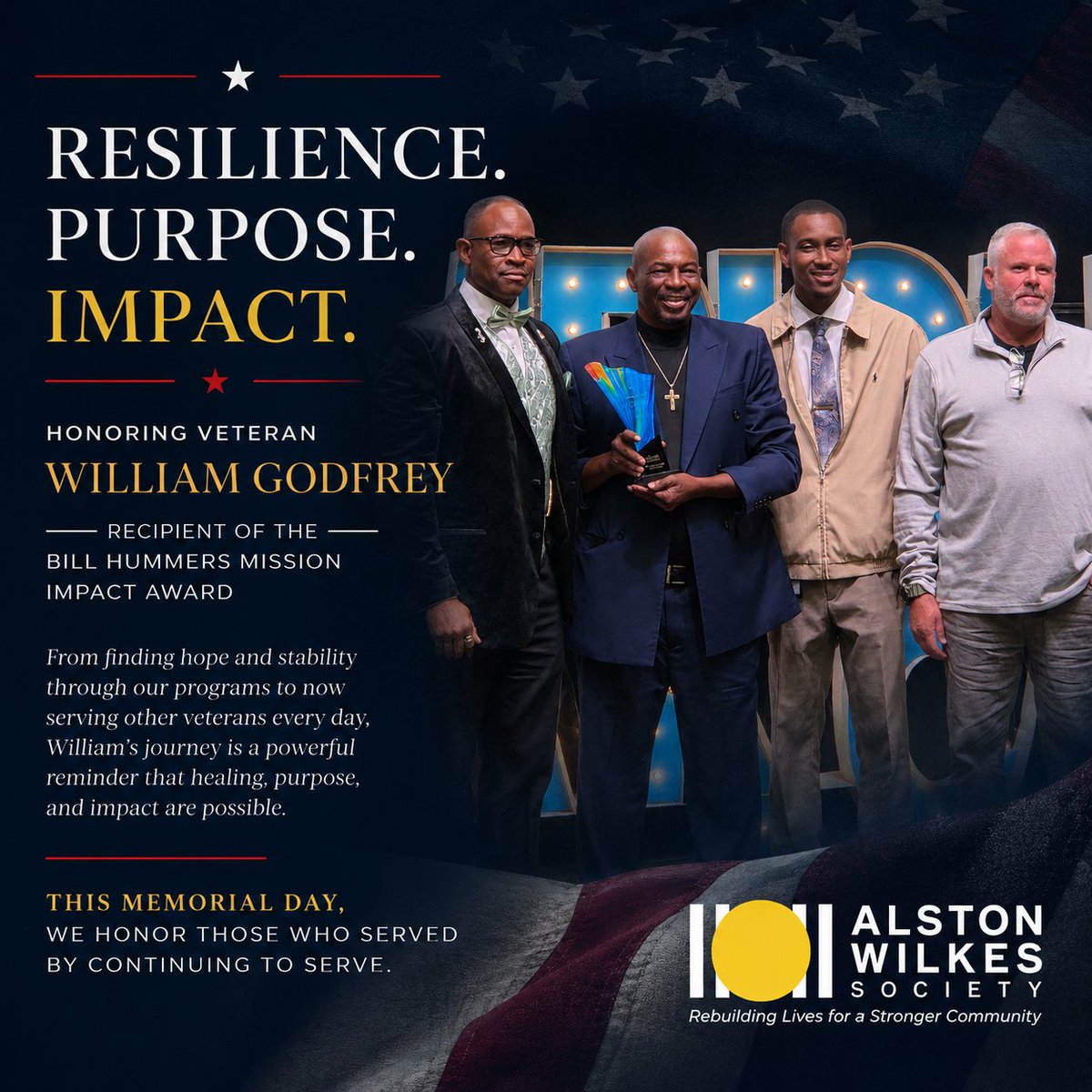 AWS1962's tweet photo. Veteran and AWS team member William Godfrey recently received the Bill Hummers Mission Impact Award from Goodwill Industries.

His story is a reminder that hope, healing, and purpose are possible after hardship.

#MemorialDay #Veterans https://t.co/kFRbdOVAoz