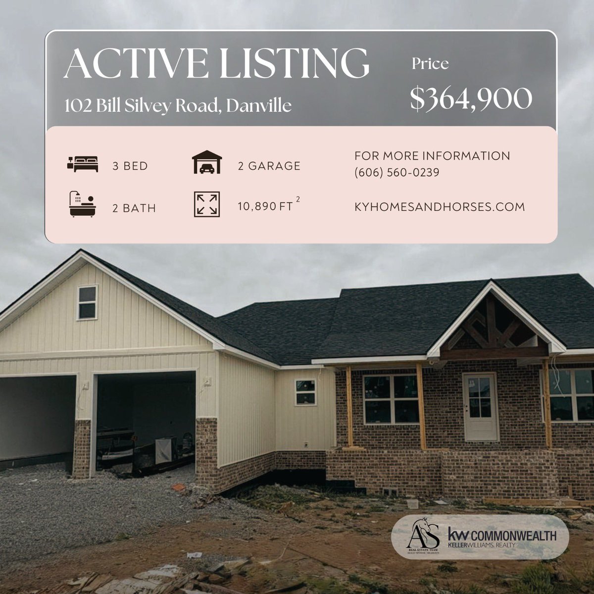 AshleySpRealtor's tweet photo. 🏡 NEW CONSTRUCTION | Danville, KY

Estimated completion: June 2026 ✨ 3 bed | 2 bath | ~1,700 sq ft featuring LVP flooring, granite countertops, stamped concrete, covered porches, extra storage &amp; a 1-year builder warranty 🤍

📍102 Bill Silvey Rd, Danville 📞(606) 560-0239 https://t.co/lLInS8Wtip
