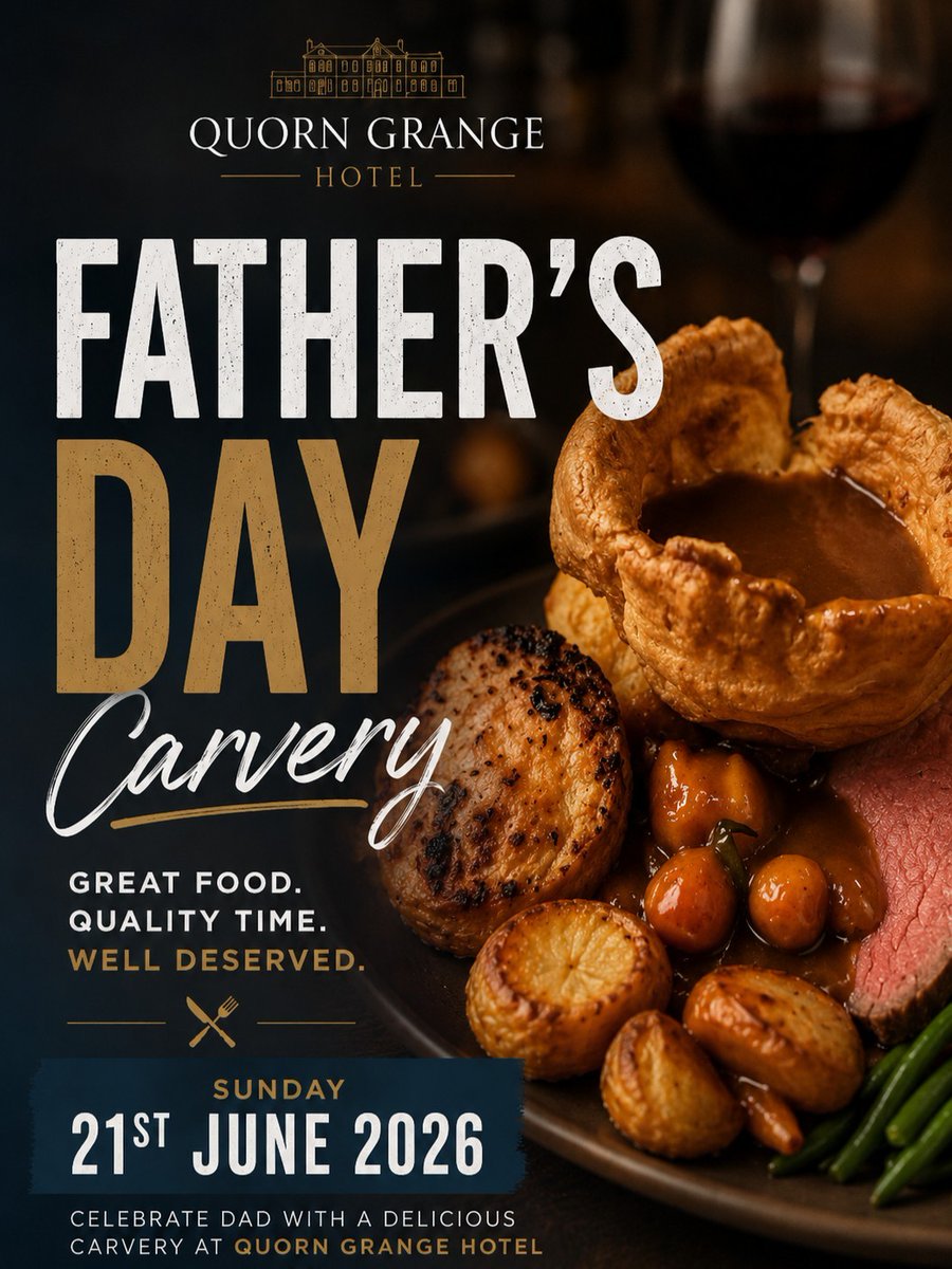 quorngrange's tweet photo. Join us this Father’s Day for the best carvery in town! 🍽️

Treat Dad to a delicious meal at QGH plus a complimentary round of drinks for everyone 🍻🥤

Carvery from £15pp.

📞 01509 412 167
📧 mail@quorngrangehotel.co.uk

#QGH #FathersDay #Carvery #Family https://t.co/i5XnTCWaB8