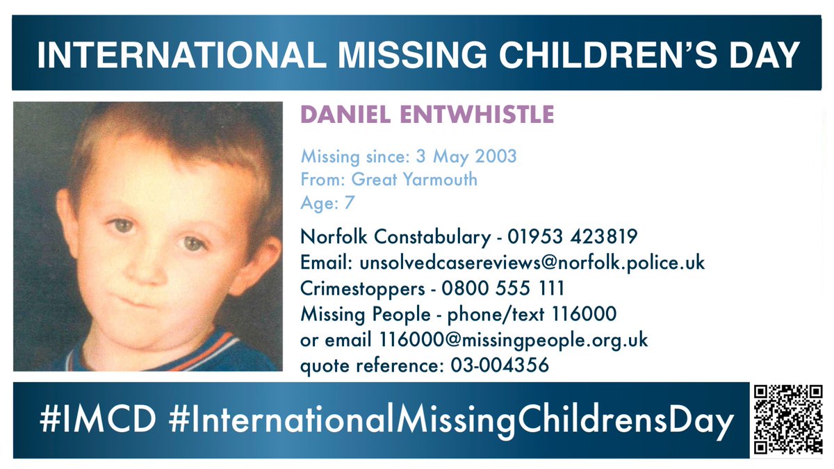 MisPersSupport's tweet photo. Daniel Entwhistle was 7 years old when he went missing on 3 May 2003 from Great Yarmouth #FindDanielEntwhistle #IMCD #InternationalMissingChildrensDay #MissingPersonsSupport #BlueForHope 🩵 https://t.co/UadWQH4cob