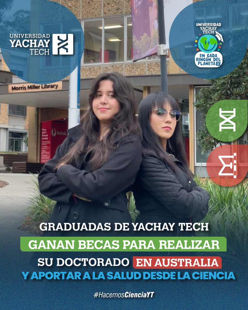UniYachayTech's tweet photo. 🎓🌎 ¡El talento de Yachay Tech llega hasta Australia!

Karen Cáceres Benítez y Ana Marcillo Vera, graduadas de Yachay Tech, obtuvieron las prestigiosas becas australianas Health Research Training Program.

Lee la nota: 

https://t.co/N0nhlF8kvT https://t.co/fTwQjFOkPI