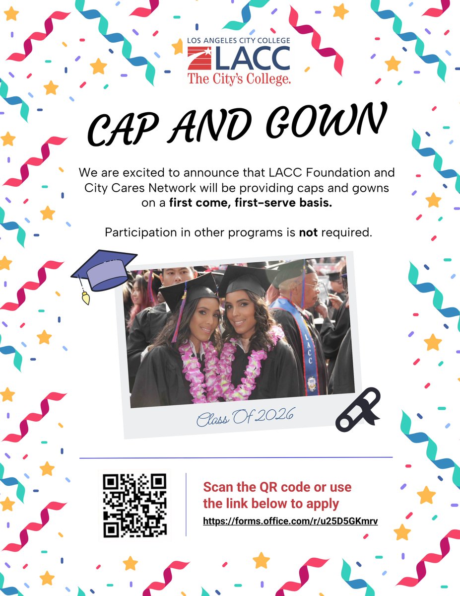 LACityCollege's tweet photo. Apply for a free cap and gown! Must be an LACC student https://t.co/oQvzZwAcwy