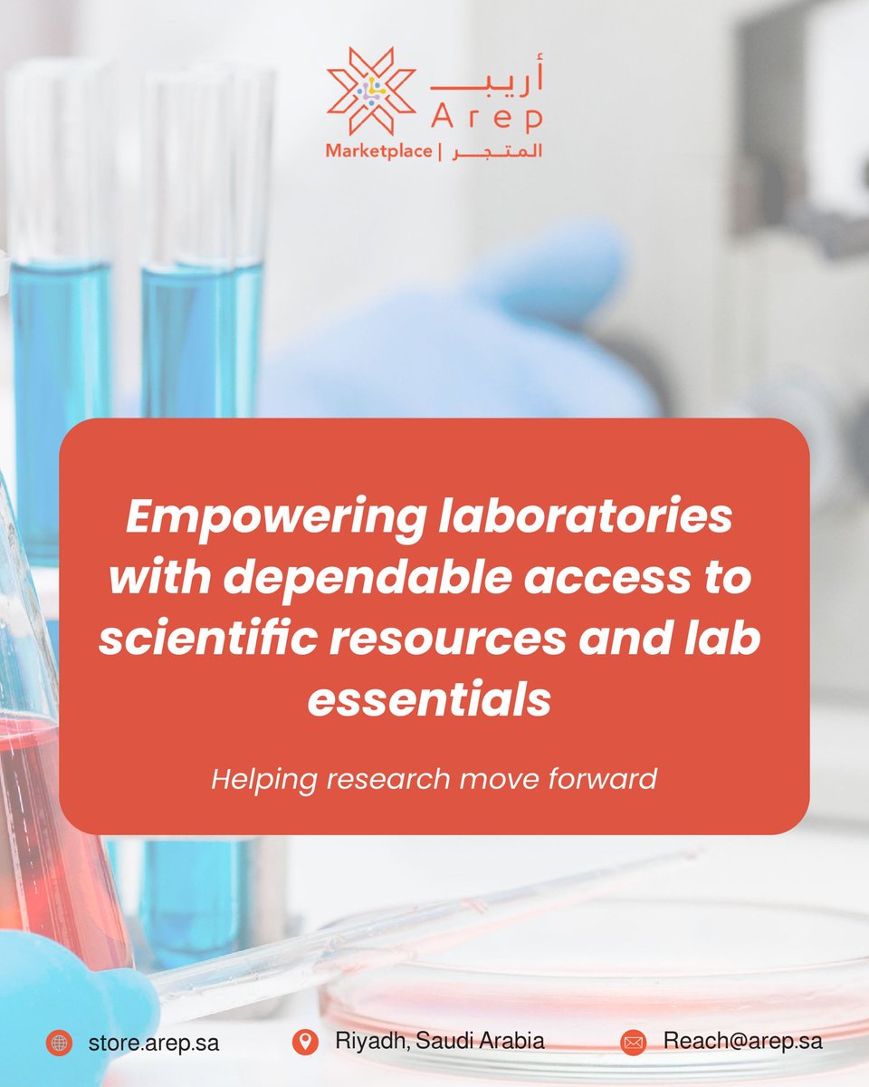 ArepPlatform's tweet photo. Empowering laboratories with dependable access to scientific resources and lab essentials.

#ScienceInnovation #ResearchLabs #LabResources #AREPMarketplace #STEMKSA https://t.co/wuD55jpRyl