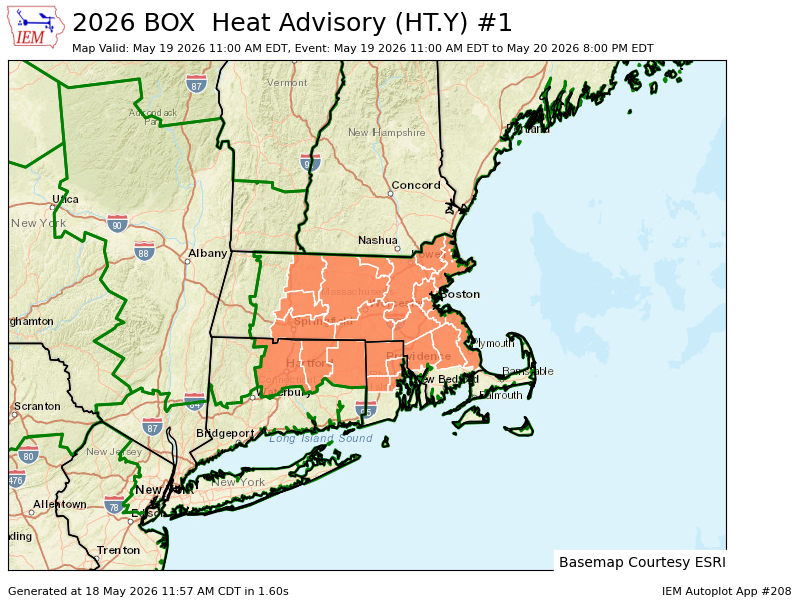 iembot_box's tweet photo. BOX issues Heat Advisory valid at May 19, 11:00 AM EDT till May 20, 8:00 PM EDT https://t.co/Z4V30yuisv https://t.co/yalKnO2wjU