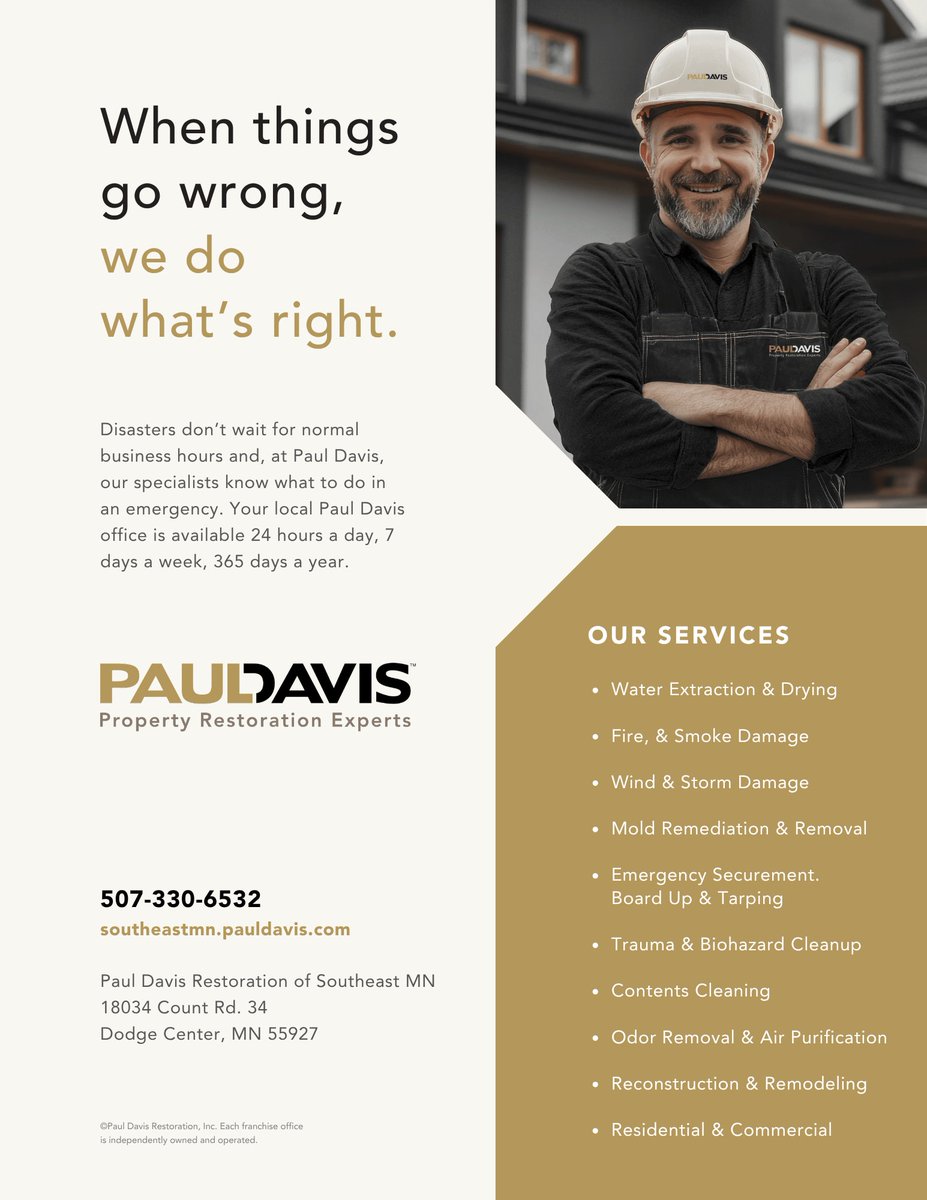 PDsoutheastmn's tweet photo. Disasters don’t wait — and neither do we. 🚨

Paul Davis Restoration of Southeast MN is available 24/7 

✔️ Emergency Response
✔️ Residential &amp; Commercial Services
✔️ Trusted Restoration Experts

#Waterdamage #Firedamage #Propertydamage https://t.co/t3HTqEArrT