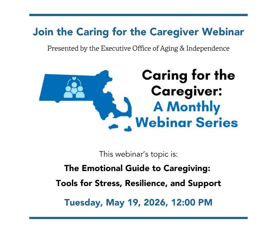 BostonElderINFO's tweet photo. Join @Mass_Aging for a FREE webinar tomorrow, titled The Emotional Guide to Caregiving: Tools for Stress, Resilience, and Support. RSVP at: https://t.co/hW530hEnwR

#CaregiverWebinar #CaringfortheCaregiver #CaregiverStress https://t.co/IAZYbnBta8