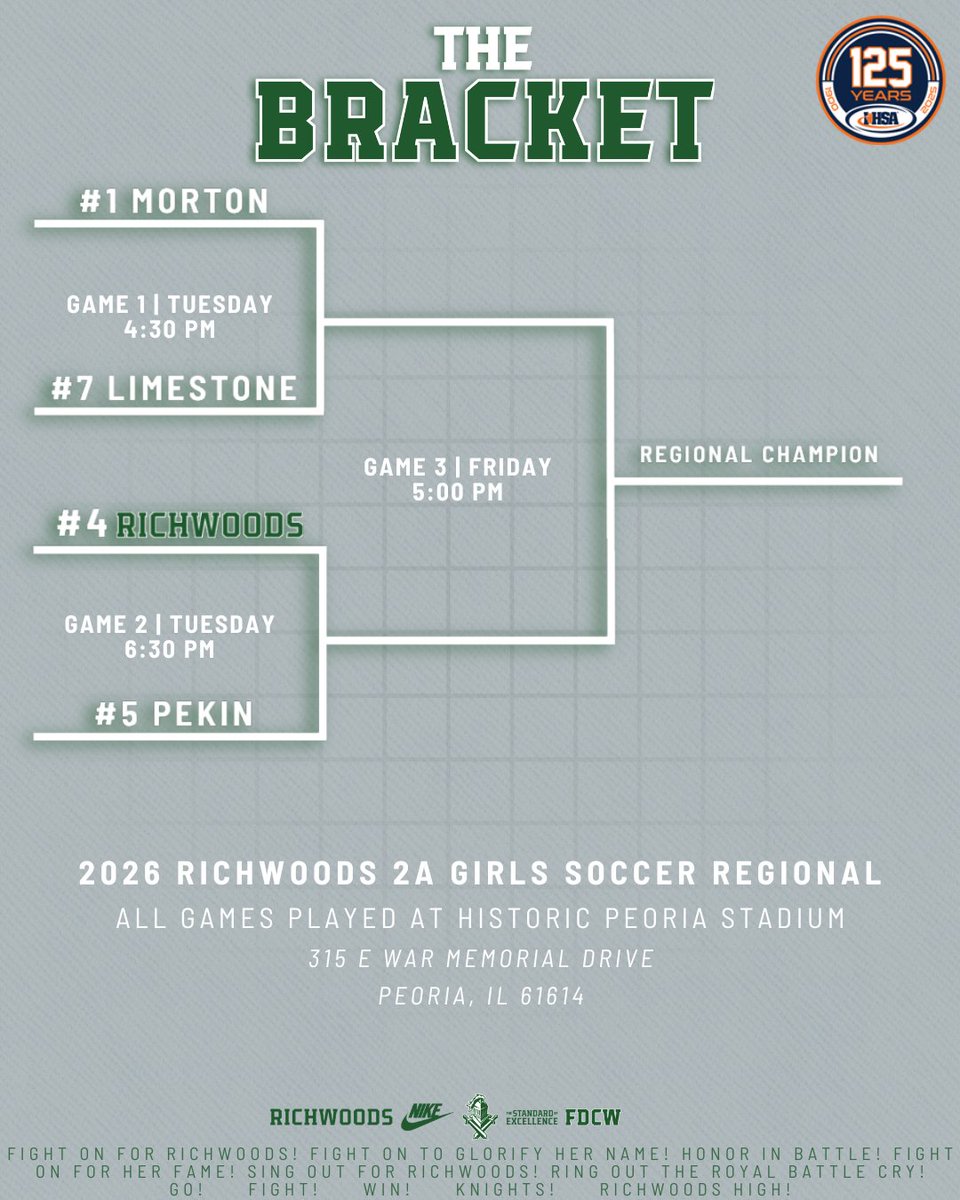 Richwoods_HS's tweet photo. Richwoods is hosting a 2A Girls Soccer Regional starting tomorrow, with all games being at Peoria Stadium.
Let's go, @RHSknightssocr!
#FDCW | #weRrichwoods | #TheStandardOfExcellence https://t.co/aWmPe3W9O0
