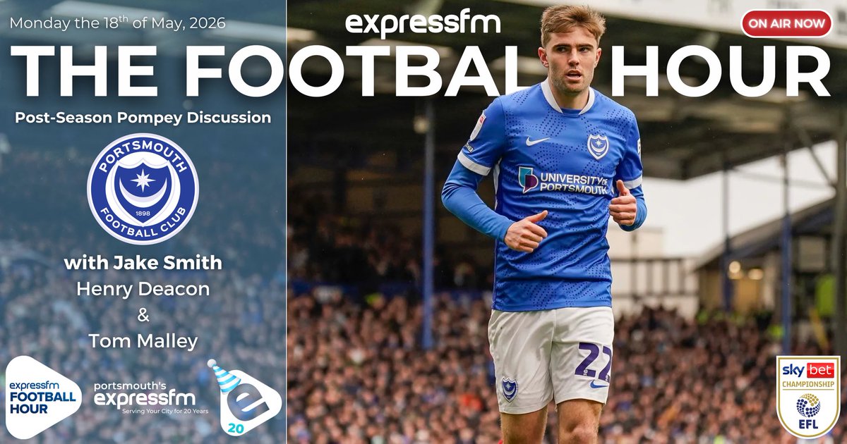 PompeyOnExpress's tweet photo. 𝗟𝗜𝗩𝗘 𝗡𝗢𝗪: The Football Hour

🔷 Post-Season Pompey Discussion

𝗬𝗼𝘂𝗿 𝗵𝗼𝘀𝘁:
• @JakePompeySmith
𝗧𝗼𝗻𝗶𝗴𝗵𝘁’𝘀 𝗴𝘂𝗲𝘀𝘁𝘀:
• @H_Deaconmedia
• @tj_malley

𝗙𝗠 • 𝗗𝗔𝗕 • 𝗢𝗡𝗟𝗜𝗡𝗘 • 𝗔𝗣𝗣 • #Pompey https://t.co/dSCXXZA9kz