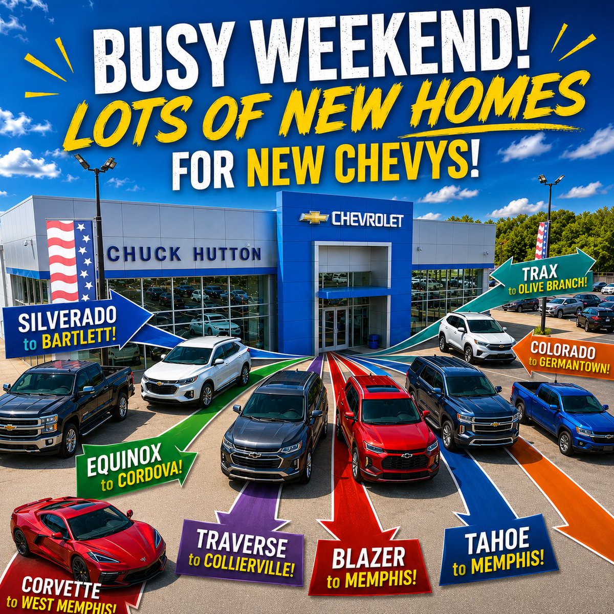 CHutton_Chevy's tweet photo. Lots of brand-new Chevrolets found new homes this weekend at Chuck Hutton Chevrolet in Memphis! Ready for yours? #ChuckHuttonChevrolet #MemphisTN #NewChevy https://t.co/V941wBYrf5