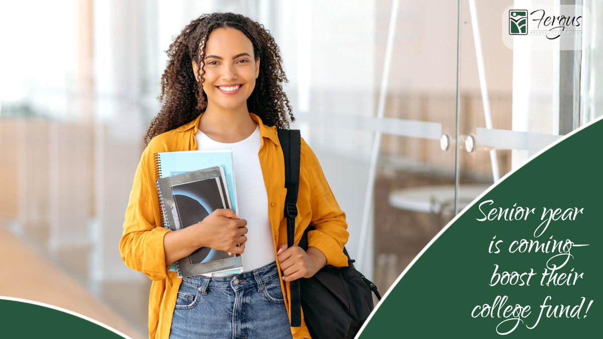 FergusUnion's tweet photo. Class of 2027 parents: The countdown is on! 🎓📚

While your senior works hard to graduate, make sure their college fund does too!

💰 Open a 12-Month Share Certificate for guaranteed growth—maturing just in time for college.

View our rates &amp; terms: https://t.co/sn7q7OOmXy https://t.co/WnI3se9yFT