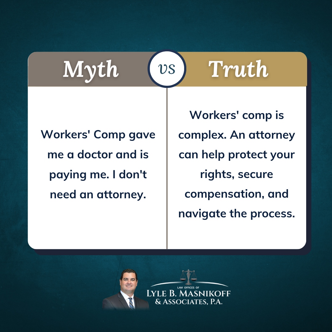 MasnikoffLAW's tweet photo. Don’t let this myth mislead you!

Have questions about Workers' Comp in Florida? 
Visit 💻 https://t.co/WITA8hJnGj https://t.co/9fhI6htjac