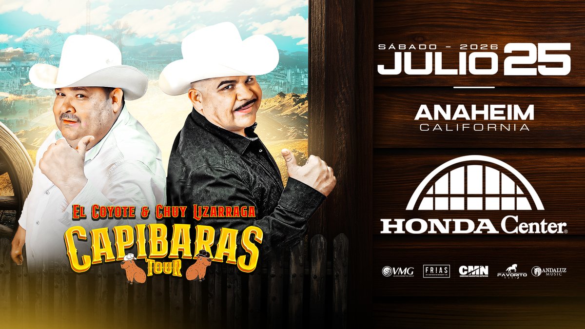 HondaCenter's tweet photo. ¡RECIÉN ANUNCIADO! El Coyote &amp; Chuy Lizarraga llegan a Honda Center este 25 de julio.

🎟️ Boletos a la venta este viernes 22 de mayo a las 10AM. https://t.co/0D0Rx5FbhU