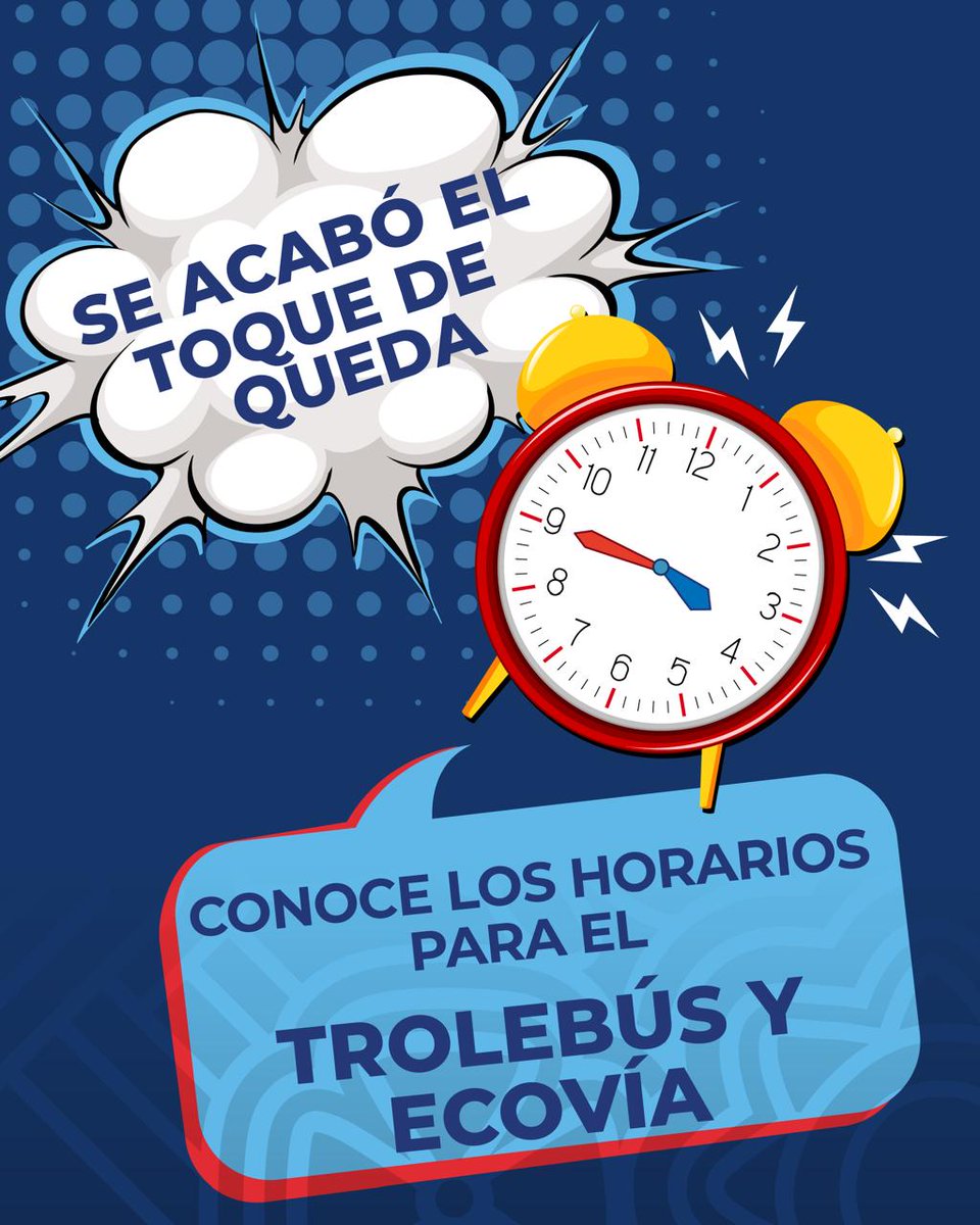 PasajerosQuito's tweet photo. 📢 #MuéveteInformado | Se terminó el toque de queda y @PasajerosQuito retoma sus horarios habituales de operación:

🚎 Trole y Ecovía
Lunes a Viernes: 05h00 - 22h00
Sábados: 06h00 - 21h00
Domingos: 06h00 - 20h00

🚌 Alimentadores
Lunes a Viernes: 05h00 - 22h30
Sábados: 06h00 - 21h30
Domingos: 06h00 - 20h30

Con transporte público digno y eficiente, #QuitoRenace 💙❤️
