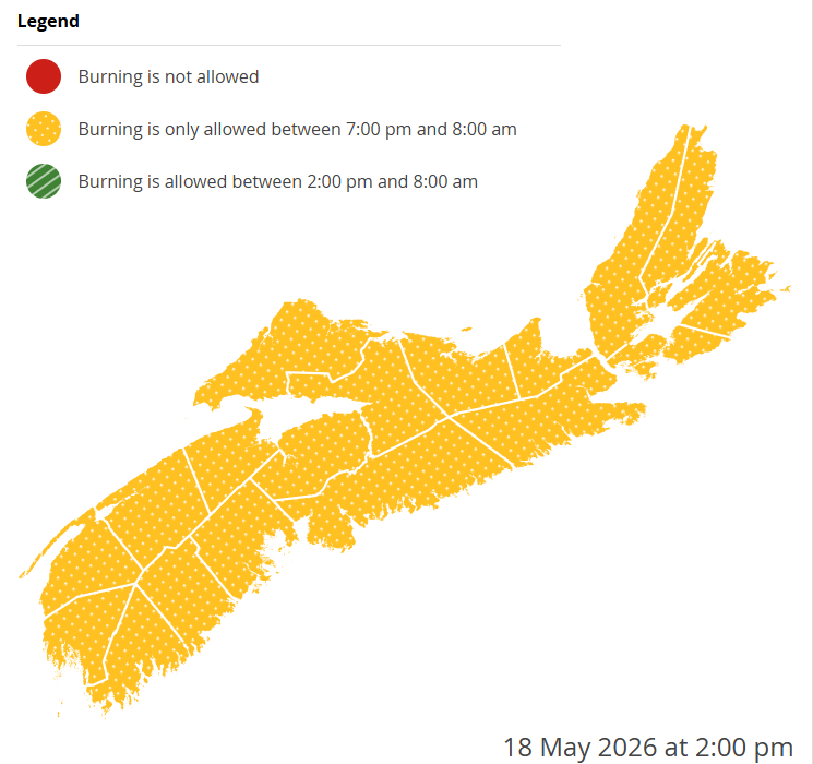 NS_DNR's tweet photo. Burning is not permitted between 8am and 2pm. 

Check before you burn and know your municipal bylaws. 

https://t.co/nEMLDfeFq5 https://t.co/vDddSRKvD6