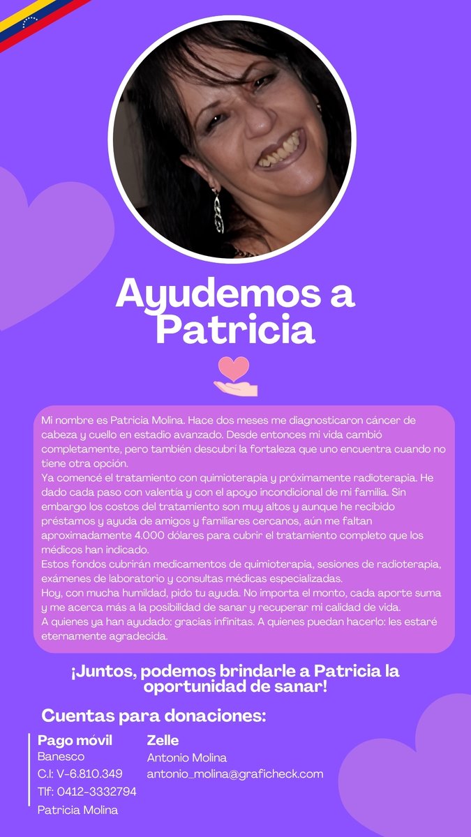 ElNacionalWeb's tweet photo. #ServicioPúblico: Patricia Molina libra una batalla contra el cáncer y requiere de ayuda económica para costear el tratamiento y tener una mejor calidad de vida. Se agradece a las personas o instituciones que puedan colaborar https://t.co/UYMl2yUgvd