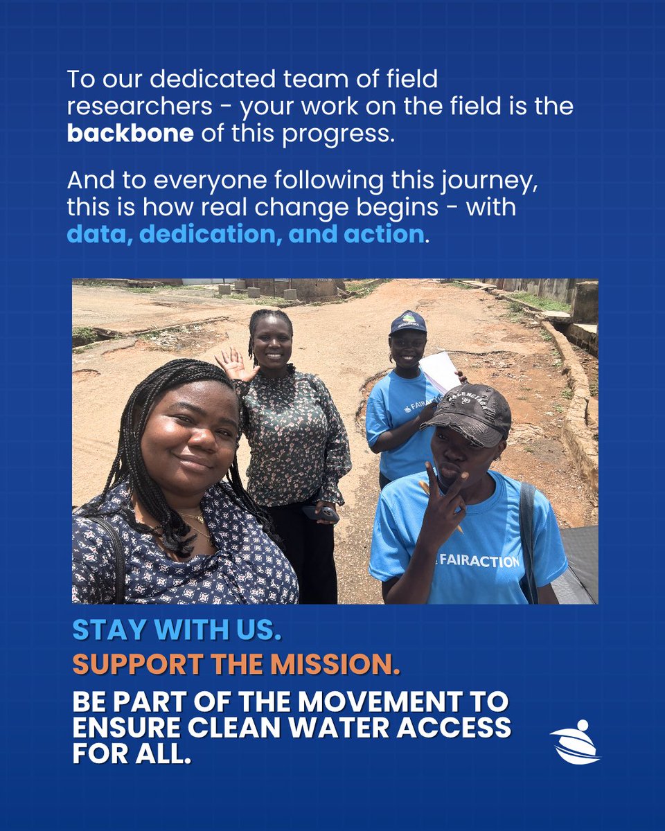 Fairaction_ng's tweet photo. To our field team: your dedication in every community is the foundation of this work.

To everyone following this journey, this is what real change looks like. Step by step. Community by community. Data leading the way.

Stay with us as we continue building toward clean, equitable water access for all.

#WaterMapping #EndingWaterPoverty #WaterAccess #SDG6 #FairActionNigeria