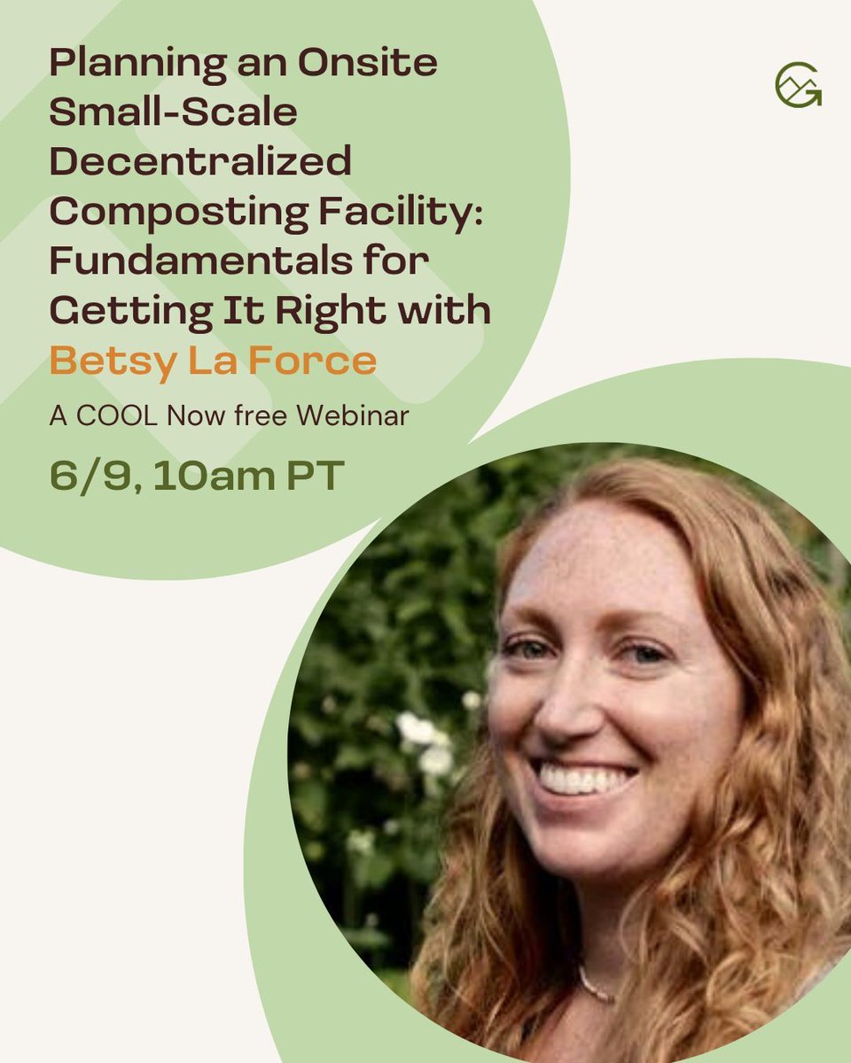 GreenMtTech's tweet photo. GMT's Betsy La Force is hosting a free webinar with COOL Now on June 9, called 'Planning an Onsite Small-Scale Decentralized Composting Facility: Fundamentals for Getting It Right.' Send this to someone looking to do some onsite small-scale composting! https://t.co/F6UJz02524 https://t.co/ys1WXWxYuH