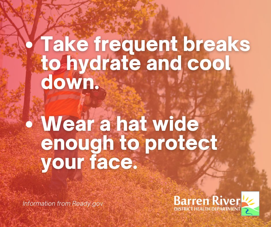 BarrenRiverHD's tweet photo. Know someone who works outdoors?! Share these easy 'beat the heat' tips with them! ☀

Learn more about staying safe in the extreme heat — https://t.co/zuwpBMR4vM https://t.co/XlLhJaU5XN
