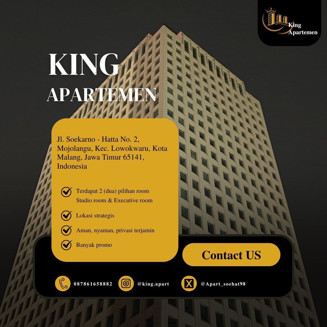 Apart_soehat98's tweet photo. Pengen short escape di Malang? Booking King Apartemen Malang aja, suasananya bikin hati adem!
Promo setiap hari! Harga start from 150rb an aja!
Booking Sekarang! 👇👇👇
📲 https://t.co/i0cOiCcjoT
🌐 https://t.co/I7kukJZ117
#PenginapanMalang #KingApartemen #MalangStaycation https://t.co/seOZjOLrDh