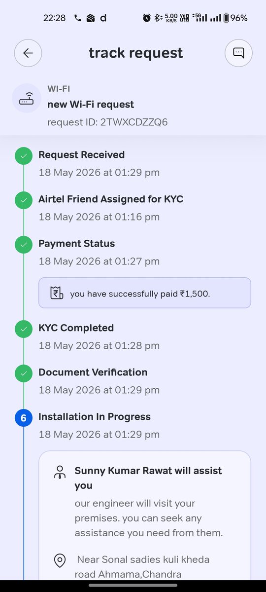 rohit_chaura112's tweet photo. Hello @airtelindia, 

We have connected with Airtel thanks apps. As we have received the call from +91-7080514662  (Rahul Singh). Rahul sent an payment screenshot for payment after payment your engineer is denying to setup the new wifi box. We have also connected with you enginee https://t.co/uZJIrnWQyf