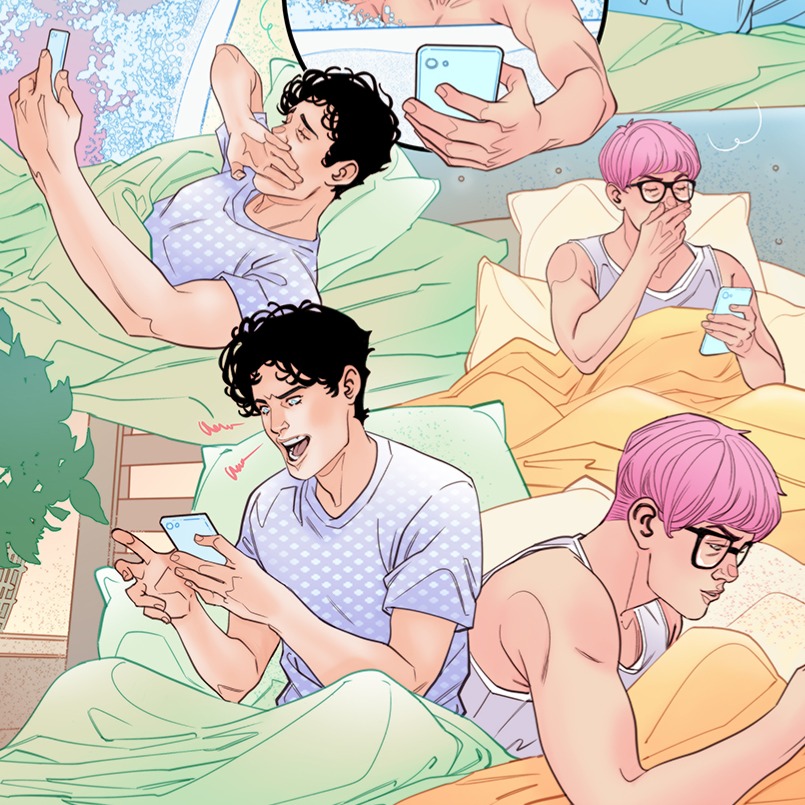 S_Marguerite's tweet photo. Lovers texting to each others at night.
I'm often hired to draw women so I loved working on this gay romance and draw hot guys.
#JonKent & #JayNakamura broke up, so this is a past "slice of life" ❤️📚🏳️🌈
ActionComics 1059
#mmromance #dccomics #superboy #supfamily https://t.co/l7JdBfgAgn