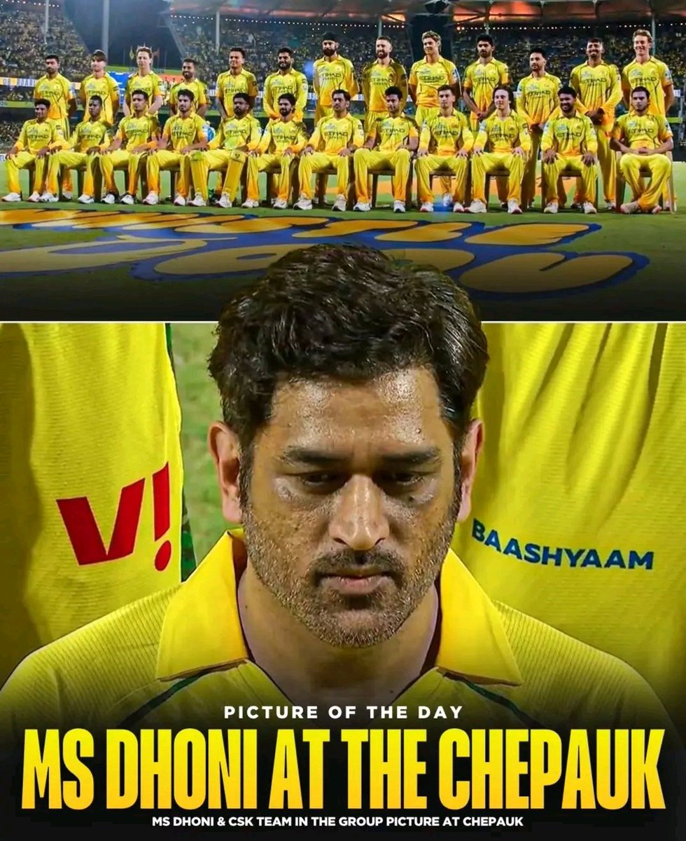 IPL2025Auction's tweet photo. ⭐One picture. A million emotions. 💛

⭐MS Dhoni standing silently at Chepauk Stadium hits different today. 🥺

⭐ A moment that every fan was waiting for 🫰🏻

⭐Maybe just a team photo… maybe a moment fans will never forget forever. 🏟️🐐

⭐Thala at Chepauk is a Pure emotion. 💛🔥

#CSKvsSRH