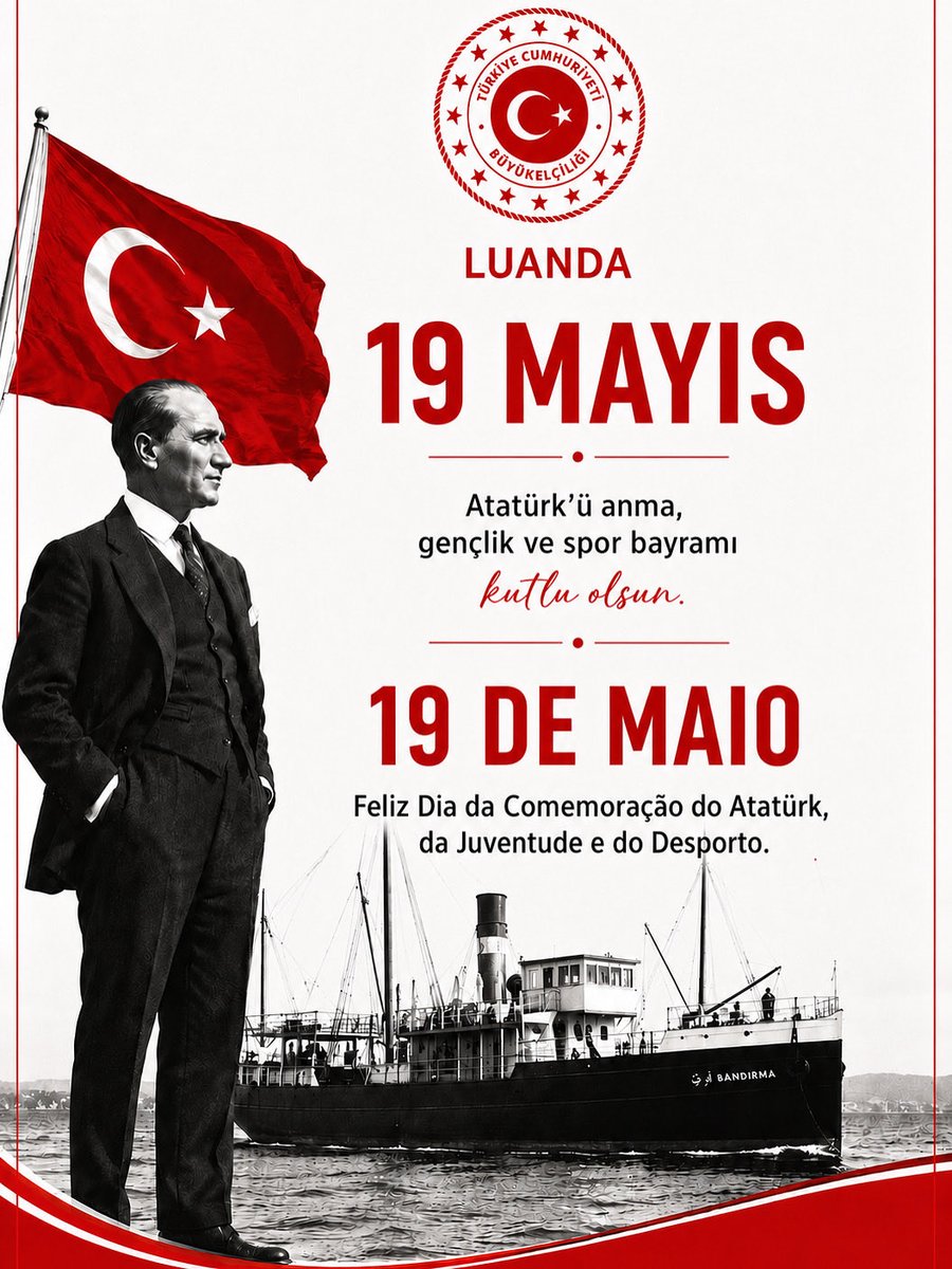 TC_LuandaBE's tweet photo. Tüm vatandaşlarımızın 19 Mayıs Atatürk’ü Anma, Gençlik ve Spor Bayramını kutlarız. 

T.C. Luanda Büyükelçiliği Mensupları https://t.co/F0m7JLKcf1