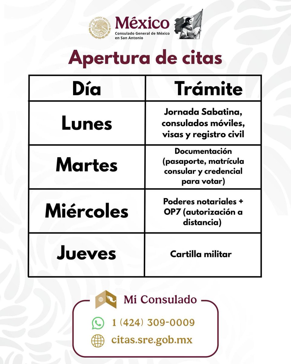 ConsulMexSA's tweet photo. 📅 Consulta nuestro calendario de citas.
✅ Recuerda que son totalmente gratuitas y que ahora también puedes agendarlas fácilmente vía WhatsApp 📲
🔗 https://t.co/g0HJ5VsdaU https://t.co/o4zV0CfLoB