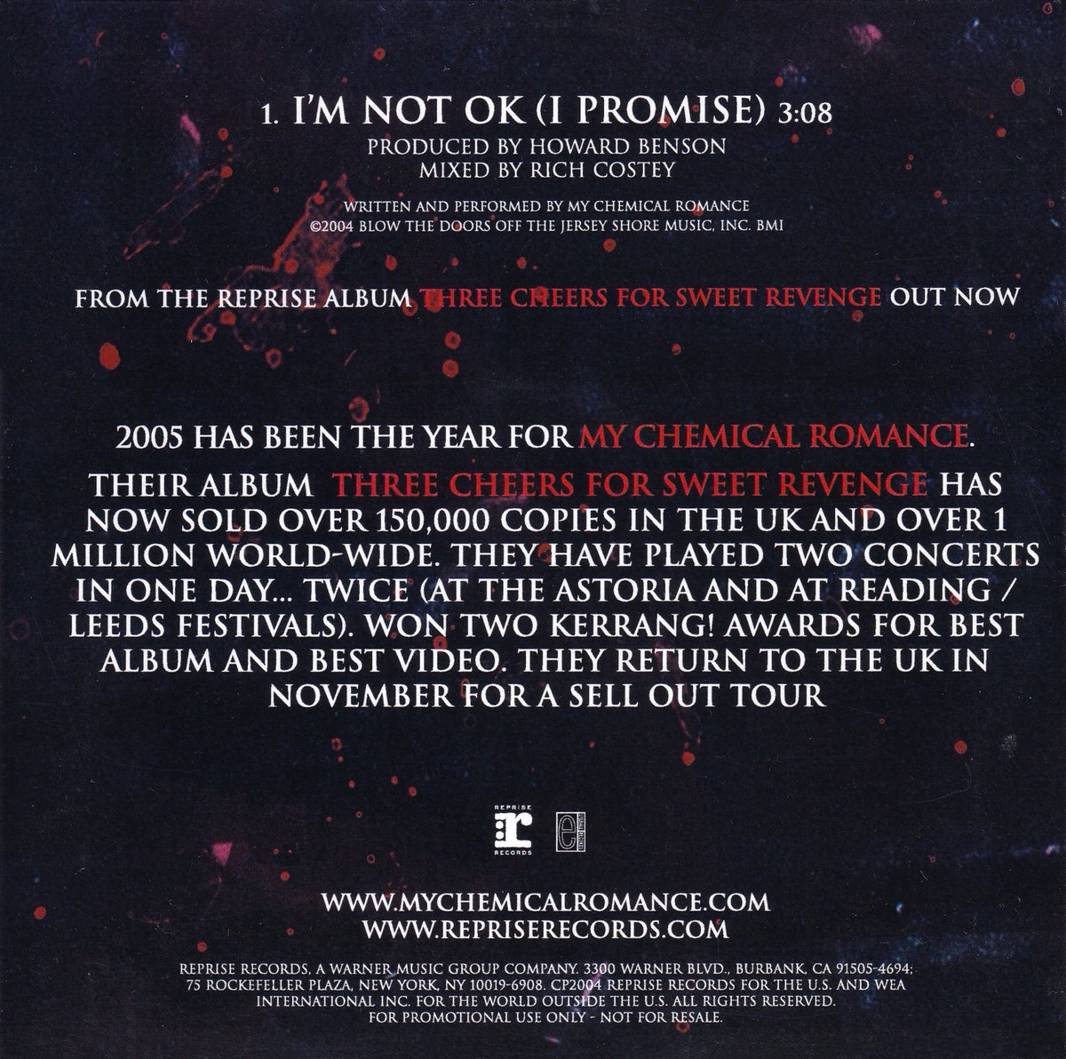 frnksource's tweet photo. “I’m Not Okay (I Promise)” promo CD by My Chemical Romance, 2005. 

The promo CD was for UK radio! My scans. https://t.co/nMFr7wPNRO
