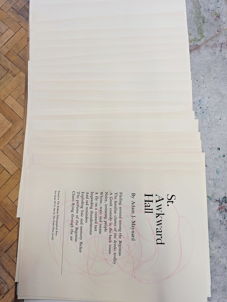 adamjmaynard1's tweet photo. St. Awkward Hall by Adam J. Maynard (2026)

Poetry broadside printed letterpress and riso at The Bodleian Bibliographical Press @bodleianlibs 

#poetry #letterpress #riso #bodleianlibrary #adamjmaynardpoetry #adamjmaynard https://t.co/8YIMQKsJ7A