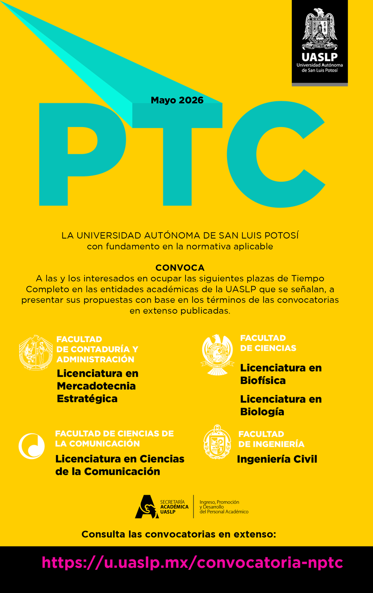 LaUASLP's tweet photo. La #UASLP invita a las y los interesados a participar en la convocatoria para ocupar las siguientes plazas de tiempo completo en las entidades académicas que se señalan:

🔸Más información en:
https://t.co/QgKGqCvh09

@ciencias_uaslp @IngenieriaUASLP @UASLPFCA @FCC_UASLP https://t.co/5tDtB14UGI