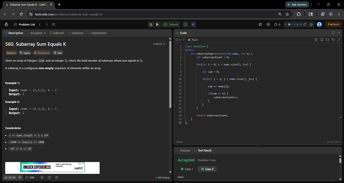 _a_m_i_t_1's tweet photo. Day 686 of #700DaysOfCode
Subarray Sum Equals K.
#cpp #leetcode https://t.co/MRajinsNQ7