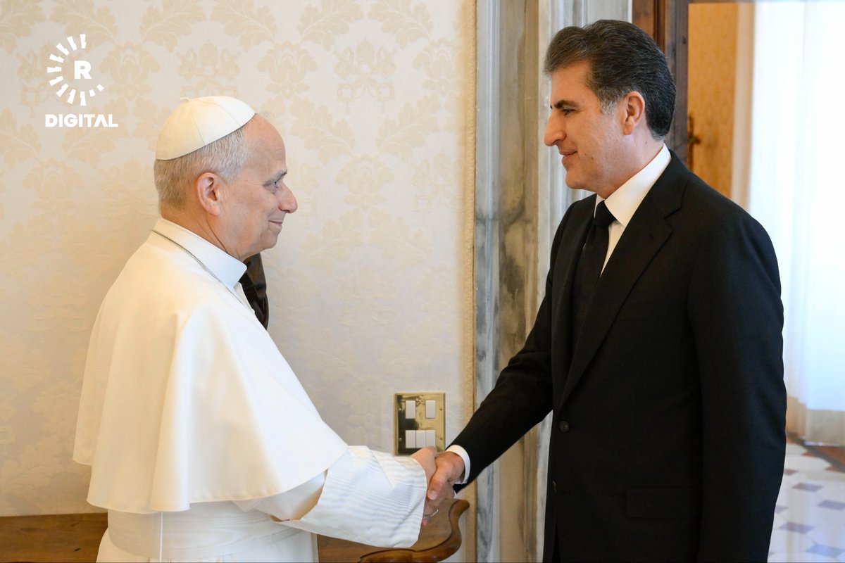 YakoElish's tweet photo. Le président de la région du Kurdistan, Nechirvan Barzani, a rencontré aujourd’hui le pape Léon XIV au Vatican, les discussions ont porté sur la situation des composantes religieuses et le renforcement des valeurs de coexistence au Kurdistan et dans la région. #ChretiensdOrient https://t.co/k2vtiIPXkF