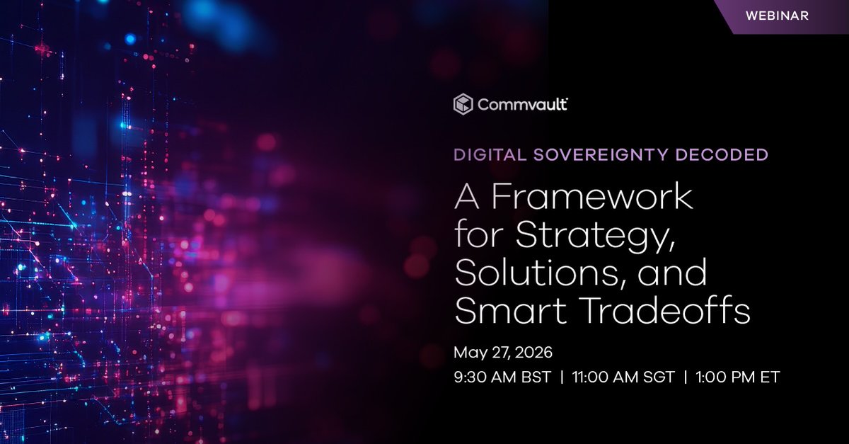 Commvault's tweet photo. Join our webinar to explore a practical framework for navigating digital sovereignty, and how organizations are putting it into practice.

Register here: https://t.co/HaVuKq2WXB https://t.co/ACfIayT3IA