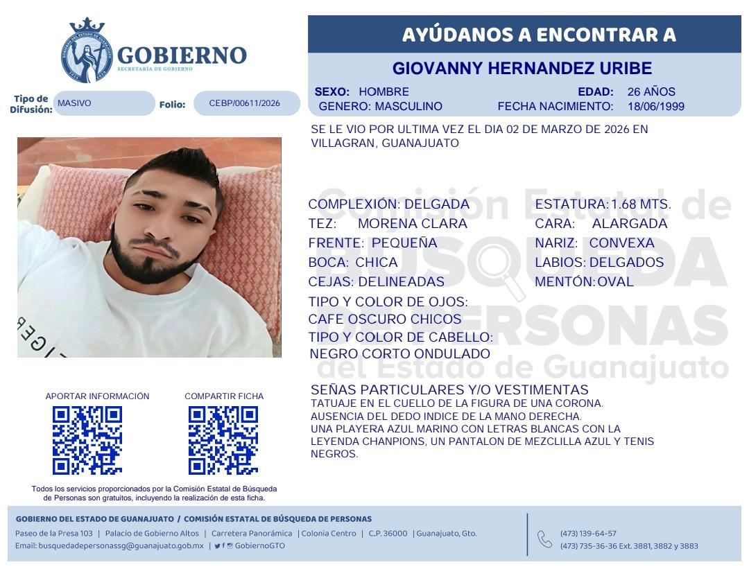 BusquedaGto's tweet photo. 🔍👤 ¿Lo has visto?
Tu apoyo puede marcar la diferencia. 
Si tienes algún dato que ayude a localizar a Giovanny Hernández Uribe, compártelo con nosotros. Cada información suma. 
📞 473 735 3636 ext. 3881 | 473 139 6457.
#BúsquedasGto 🚨 https://t.co/W8nfmmQN1D