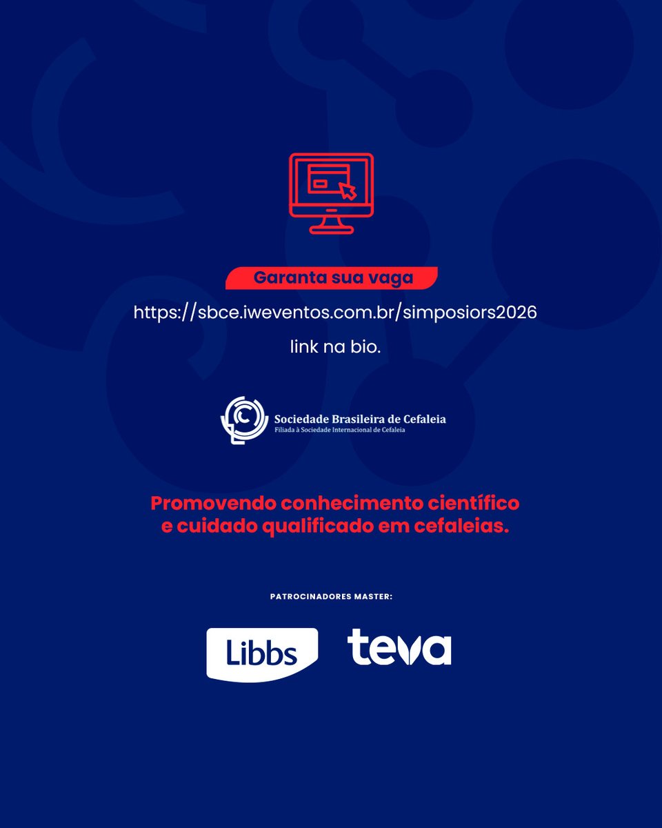 SBCefaleias's tweet photo. ⚠️ INSCRIÇÕES ABERTAS ⚠️

Nos dias 26 e 27 de junho de 2026, Porto Alegre recebe o Simpósio Regional de Cefaleia da SBCe.

⚠️ A participação é gratuita, com vagas limitadas a 40 inscritos e confirmação por ordem de cadastro.

Garanta sua vaga agora:

🔗 https://t.co/gmju4tGbX9 https://t.co/9nP1OGBvyy