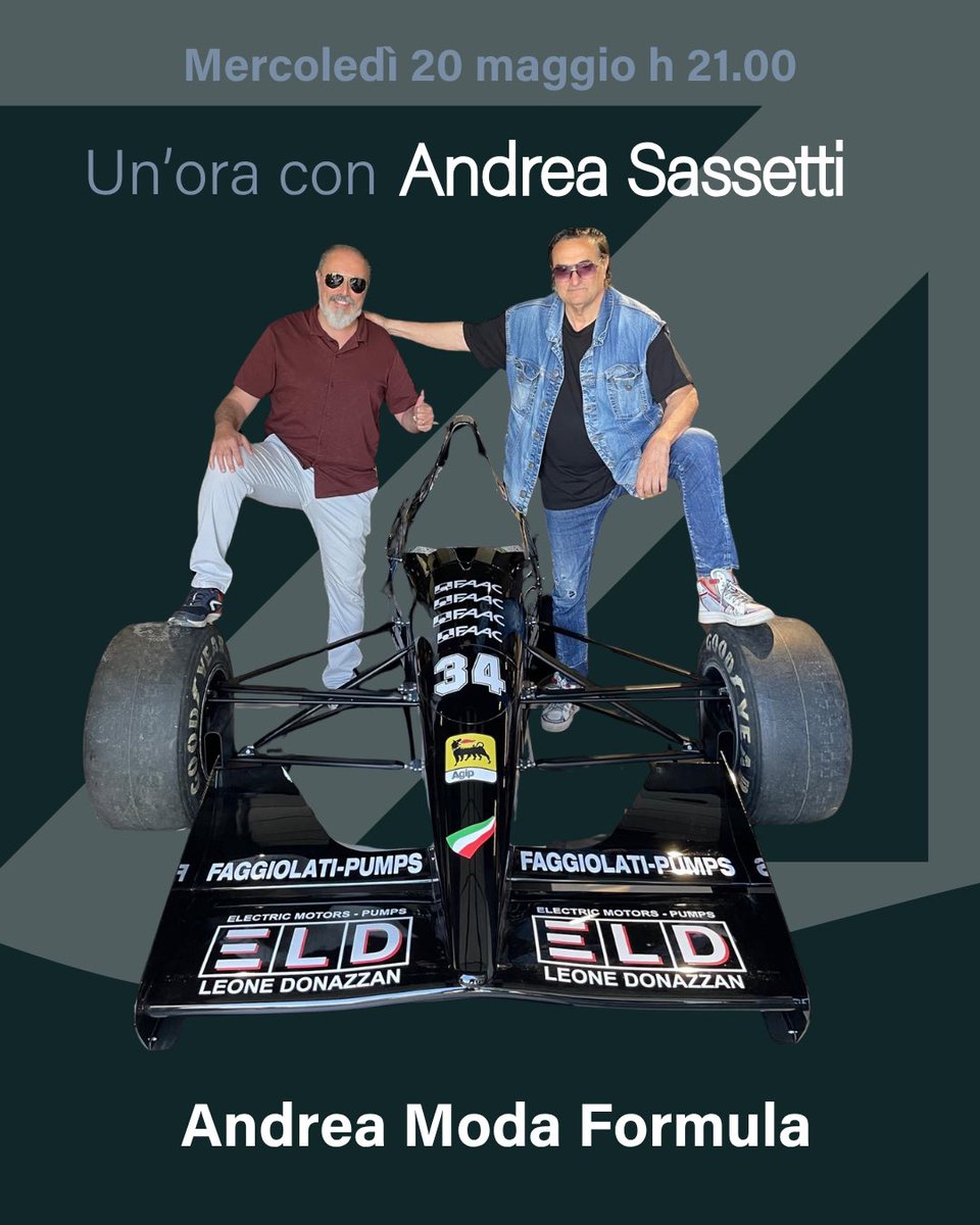 ValZaff71's tweet photo. Mercoledì 20 Maggio ore 21 live sul mio canale YouTube - link in Bio.

Andrea Sassetti e il mito dell’Andrea Moda Formula e il campionato di F.1 1992.

Co-conduzione @MarianoFroldi! https://t.co/mp92Xeuqxi