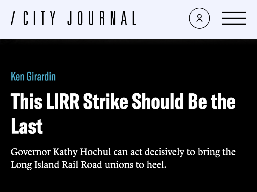 CharlesFLehman's tweet photo. "This LIRR Strike Should Be the Last" — @PolicyEngineer in @CityJournal on how Kathy Hochul can not only end the strike, but bring the LIRR unions to heel.

https://t.co/ZusxmwNZDK https://t.co/jqDFcTEybE