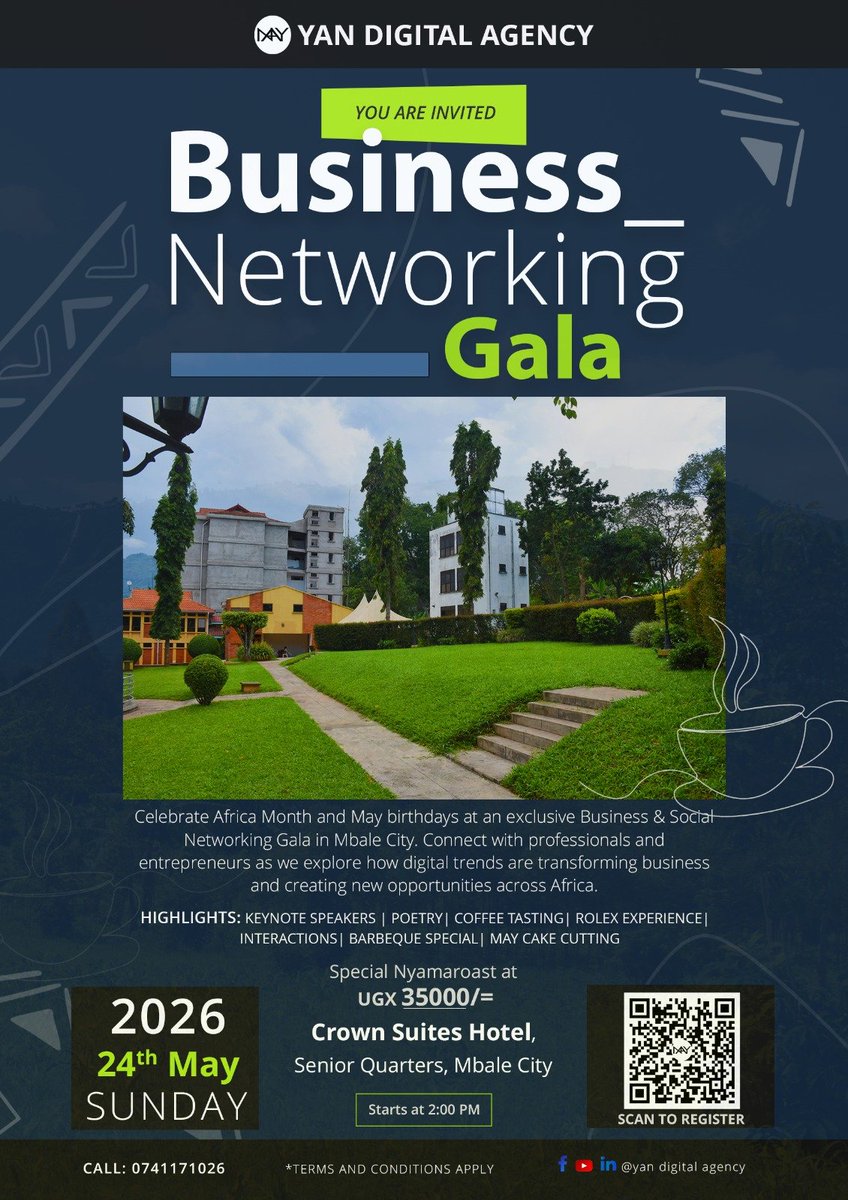 EventsJournal2's tweet photo. A retrospective of the editions showing a selection of outstanding stories and relatable, an afternoon of learning about the transformation of digital technology in your business. 
With a blend of coffee, interactions and more! 
See poster.
#business_networking
#MbaleCity2026 https://t.co/iVl3OZytLT