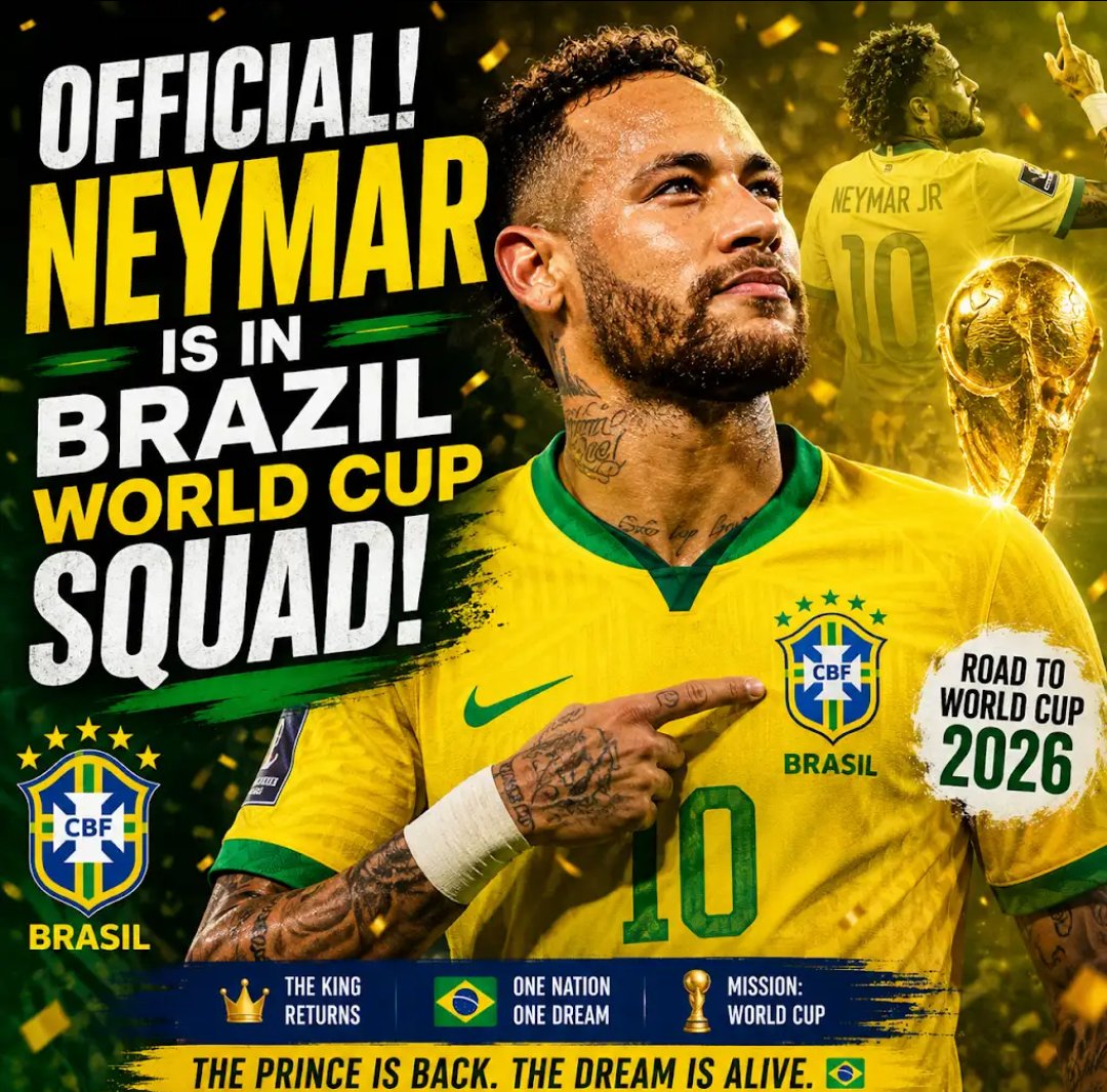 Tanvir95442's tweet photo. Neymar back in the World Cup squad feels different 🇧🇷🔥
One of football’s biggest entertainers is ready to chase the dream once again. From magical dribbles to unforgettable moments, the world will be watching Neymar on the biggest 
#Neymar #Brazil #WorldCup #Selecao #NeymarJr https://t.co/g4j0Kfbaug
