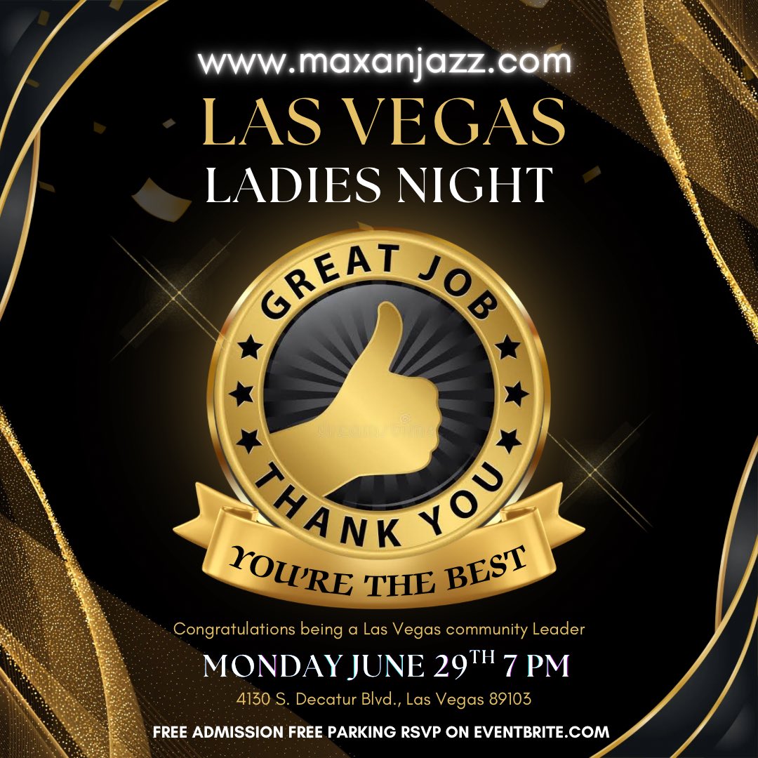 sincityprivate's tweet photo. LAS VEGAS LADIES NIGHT  - “elegance meets empowerment.” Hosted by Emory Rose. Let’s celebrate our local champions.

All business does not have to be boring. Join us for upscale NETWORKING with award winning sushi and dancing 7pm Monday June 29th at our world famous restaurant https://t.co/O3wBedBPAJ located at 4130 S. Decatur Blvd Las Vegas 89103 FREE ADMISSION FREE PARKING RSVP (702) 509-6452

Our VIP guest list includes social and community leaders, business professionals, entrepreneurs and entertainers. 

Mark on your calendar, June 29th as the next “Las Vegas Ladies Night” event - we’re gonna make it bigger and better than the last one! RSVP HERE: https://t.co/1vOVoHty6z

Connect with our group: https://t.co/1Nsge5Q67Z

#SinCityRadio #maxanjazz #LasVegasLadiesNight #networking