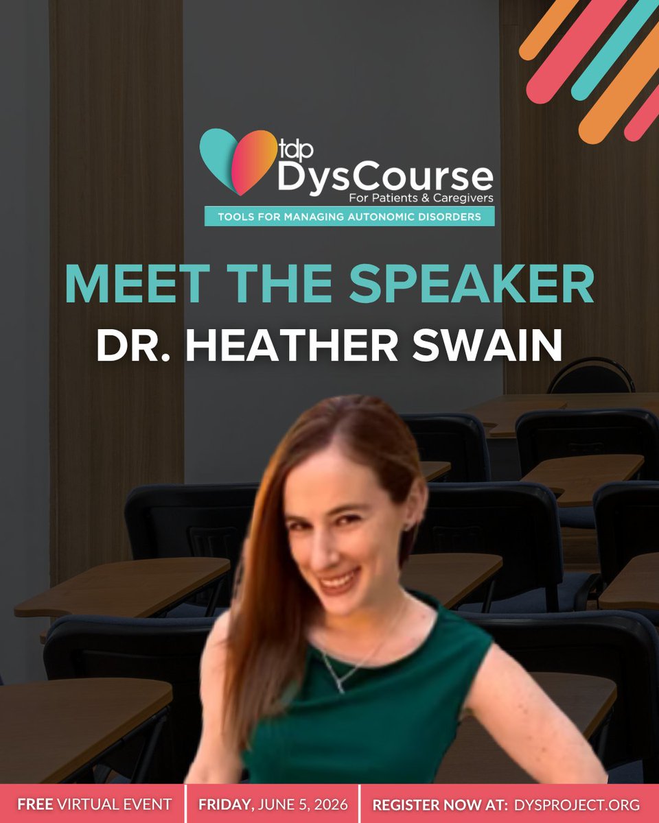dys_project's tweet photo. Meet the Speaker: Dr. Heather Swain 💙 

Join us June 5 for DysCourse. Dr. Swain will share PT tips for POTS and dysautonomia, including ways to build strength, improve activity tolerance, and support daily life.

Register through our IG bio or DysCourse ‘26 highlight.

#POTS https://t.co/ruqzWu1oSm